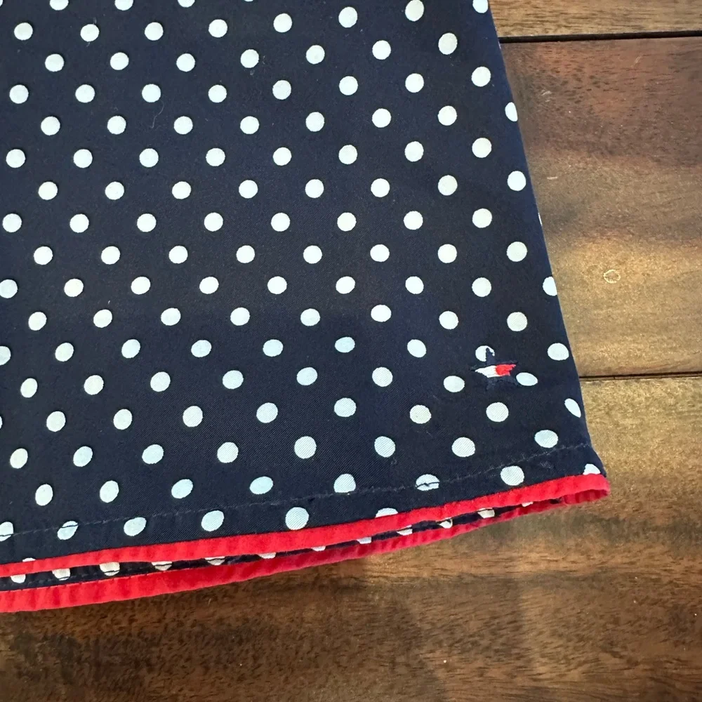 Vintage Tommy Hilfiger Navy Blue Polka Dot A Line Red Trim Skirt Size 16 EUC - Picture 2 of 3